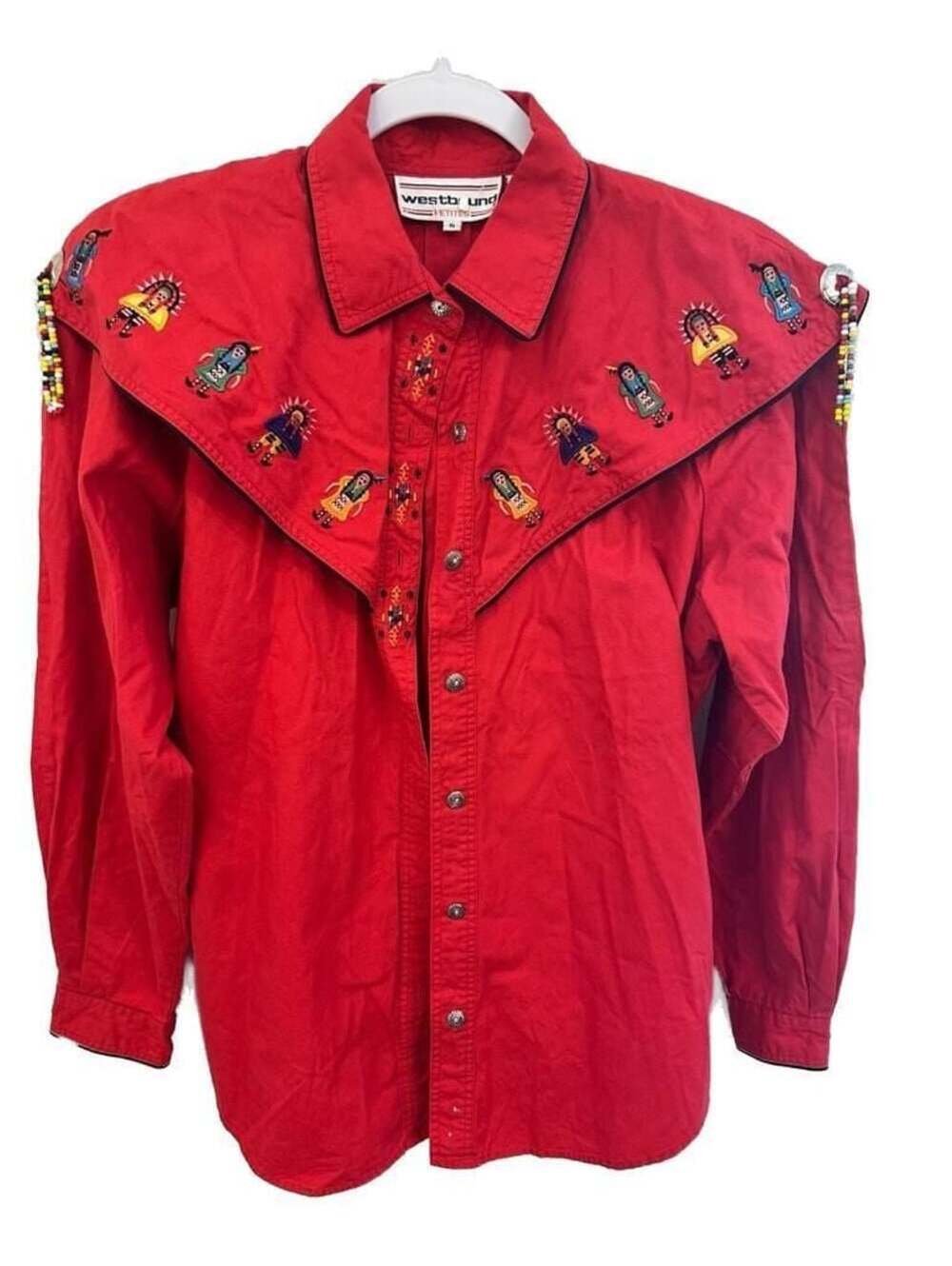 Westbound Vintage 90s Red Western Embroidered Beaded Shirt S